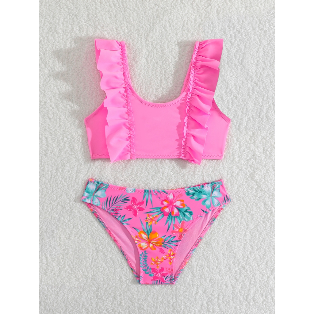 WD VEST - CONJUNTO DE PRAIA INFANTIL FEMININO COM BABADINHO E CALCINHA COM ESTAMPA FLORAL - I3044