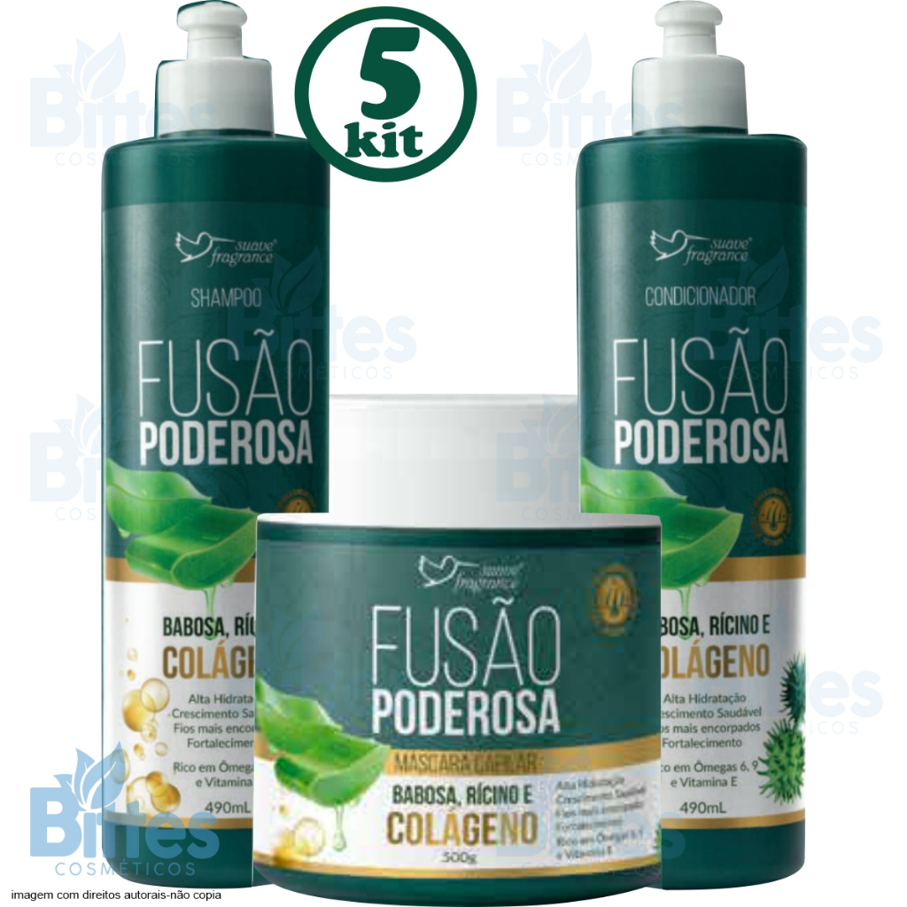 5 Kit Fusão Poderosa Suave Fragrance Babosa, Rícino e Colágeno
