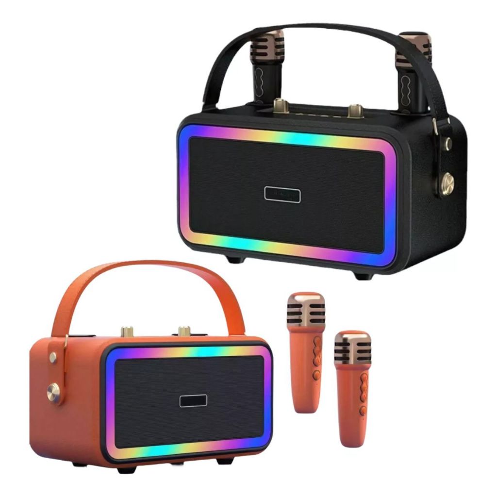 Karaokê Portátil Conexão Bluetooth Som Amplificado Usb C/ 2 Microfones Efeito de Voz