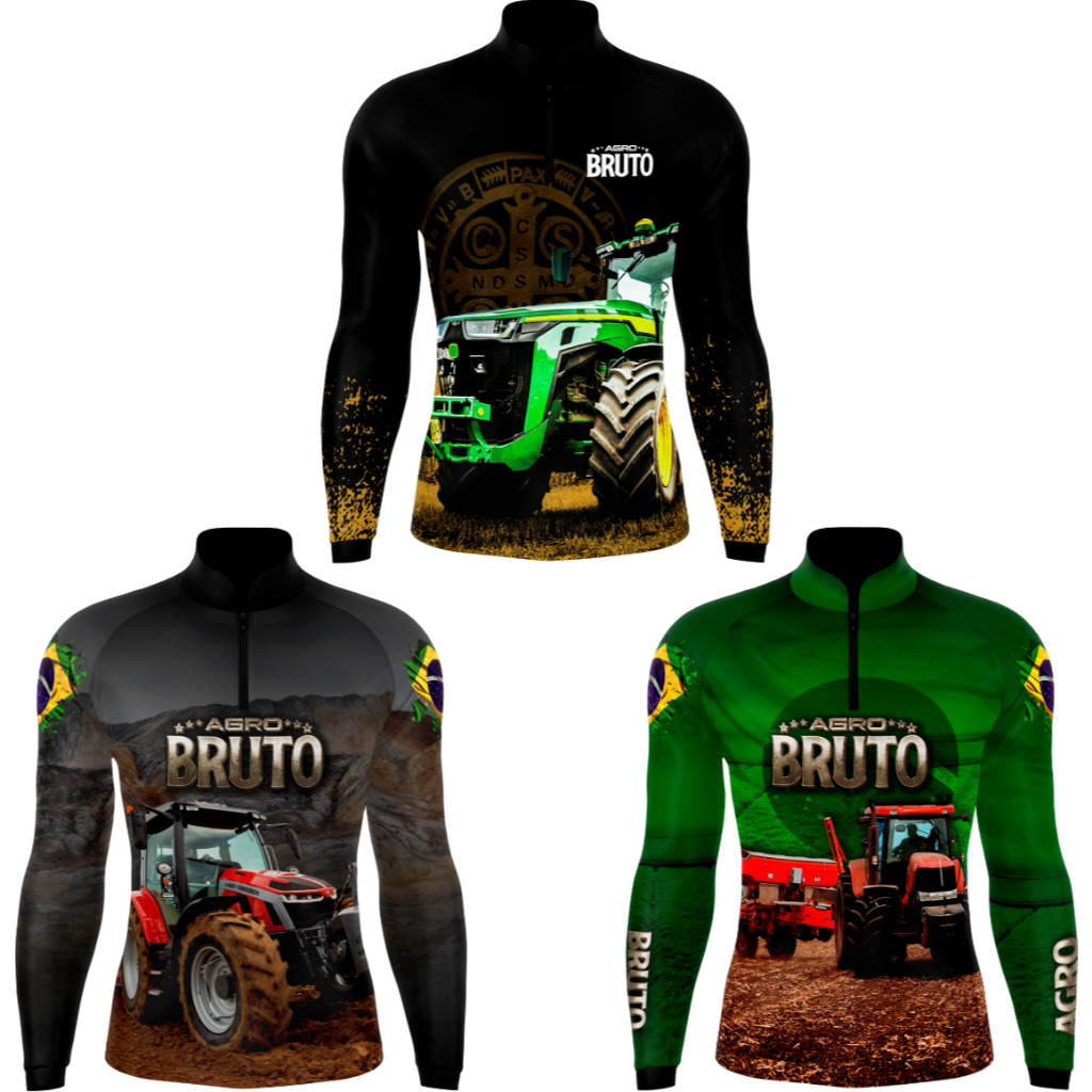 kit 3 camisas blusas fazenda e agricultura Tratores Vermelho, Preto e São Bento proteção UV50 em Oferta na Shopee