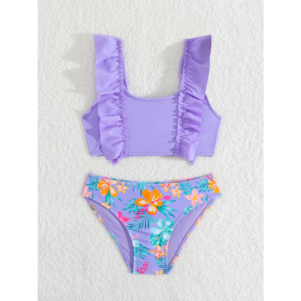 CN VEST - CONJUNTO DE PRAIA INFANTIL FEMININO COM BABADINHO E CALCINHA COM ESTAMPA FLORAL - I3044