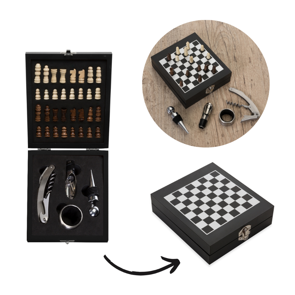 Kit Vinho Xadrez 4 peças estojo tabuleiro de xadrez