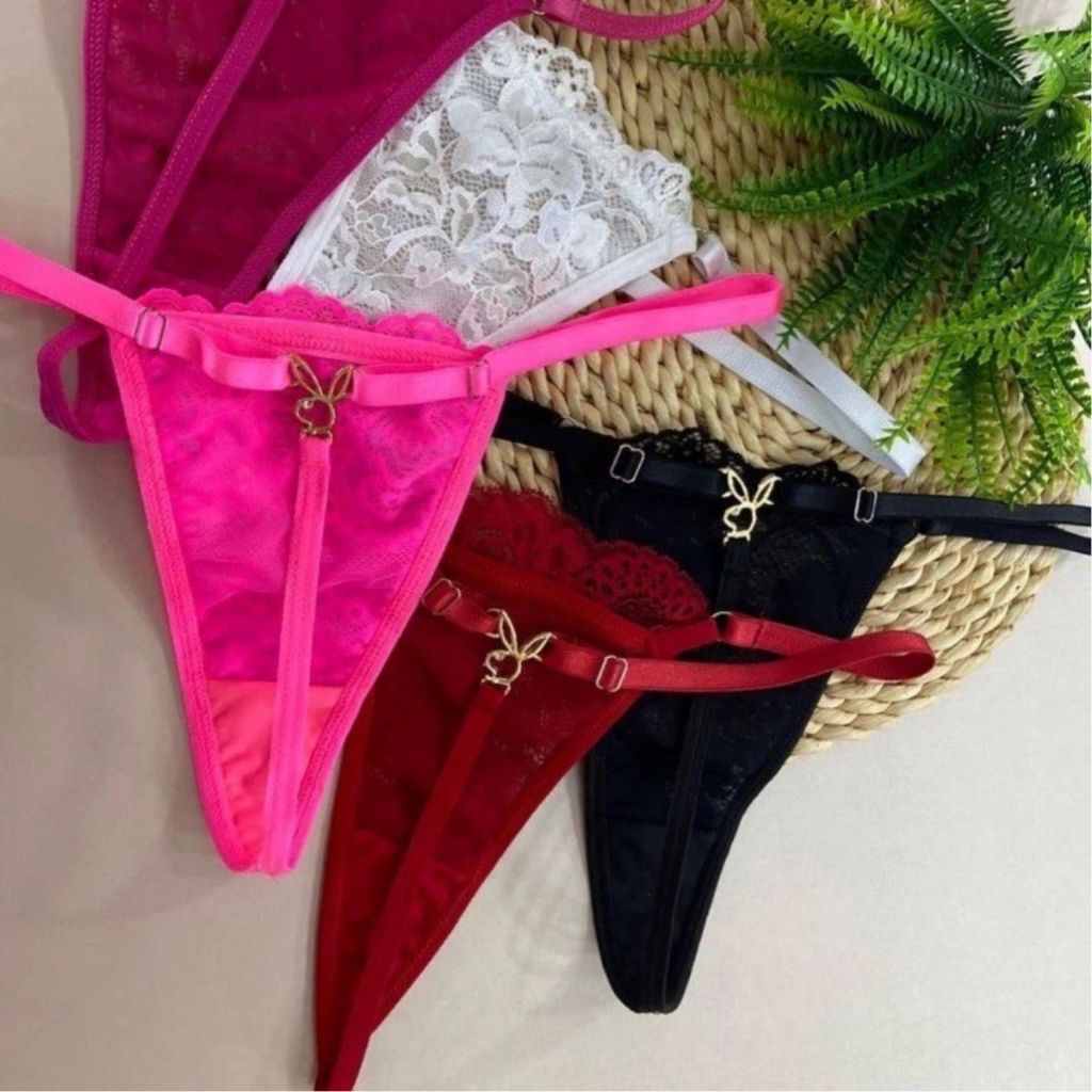 Calcinha Lingerie Playboy Pingente traseiro Fio Dental Sexy Sensual Biju Coelhinha de Regulagem em Oferta na Shopee