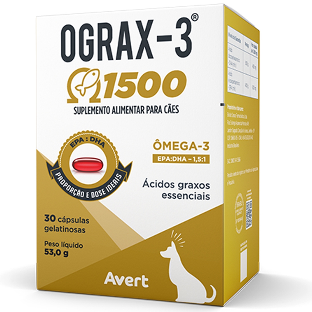 Ograx 3 1500mg Avert 30 Cápsulas Ômega 3 para Cachorro Gato em Oferta na Shopee