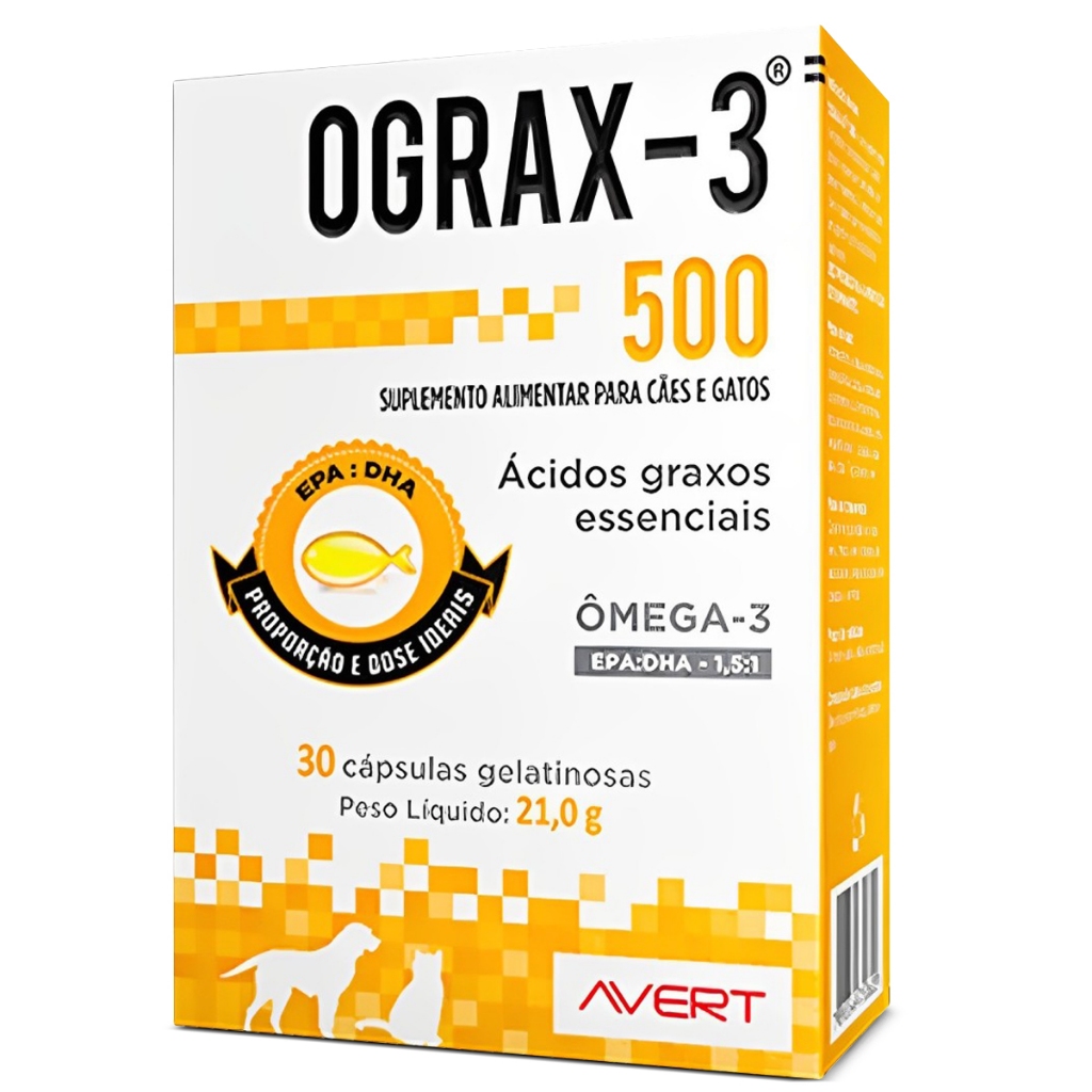 Ograx 500 mg Omega-3 Avert Para Cães E Gatos 30 Capsulas em Oferta na Shopee