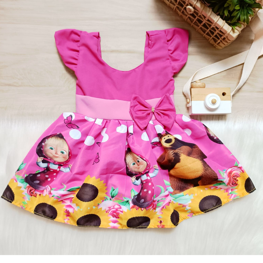 Vestido Infantil Temático Personagem MASHA E O URSO Rosa (Tamanho Único 1 a 2 anos) Feminino Menina