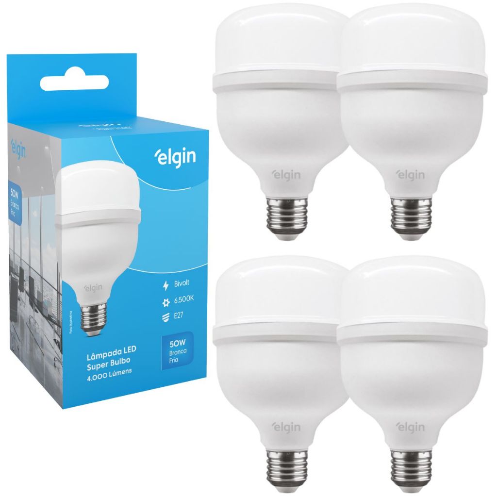 Kit 4 Lâmpadas Super Bulbo Alta Potência Led 50w 6500k - Elgin em Oferta na Shopee