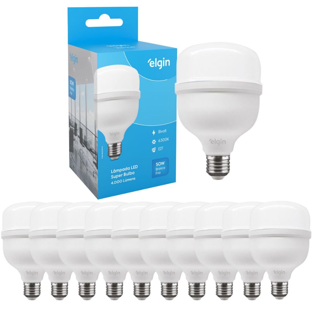 Kit 10 Lâmpadas Super Bulbo Alta Potência Led 50w 6500k - Elgin em Oferta na Shopee