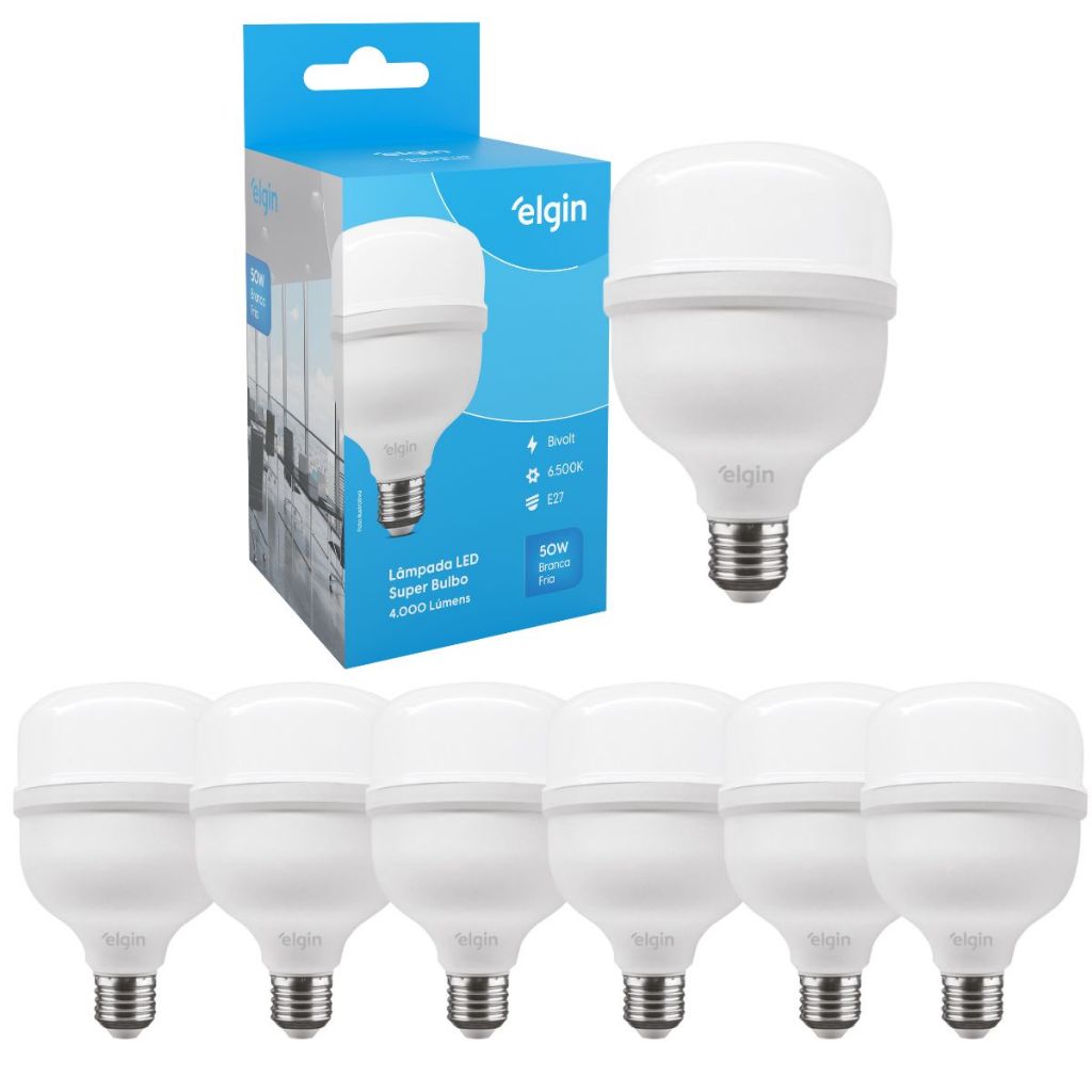 Kit 6 Lâmpadas Super Bulbo Alta Potência Led 50w 6500k - Elgin em Oferta na Shopee