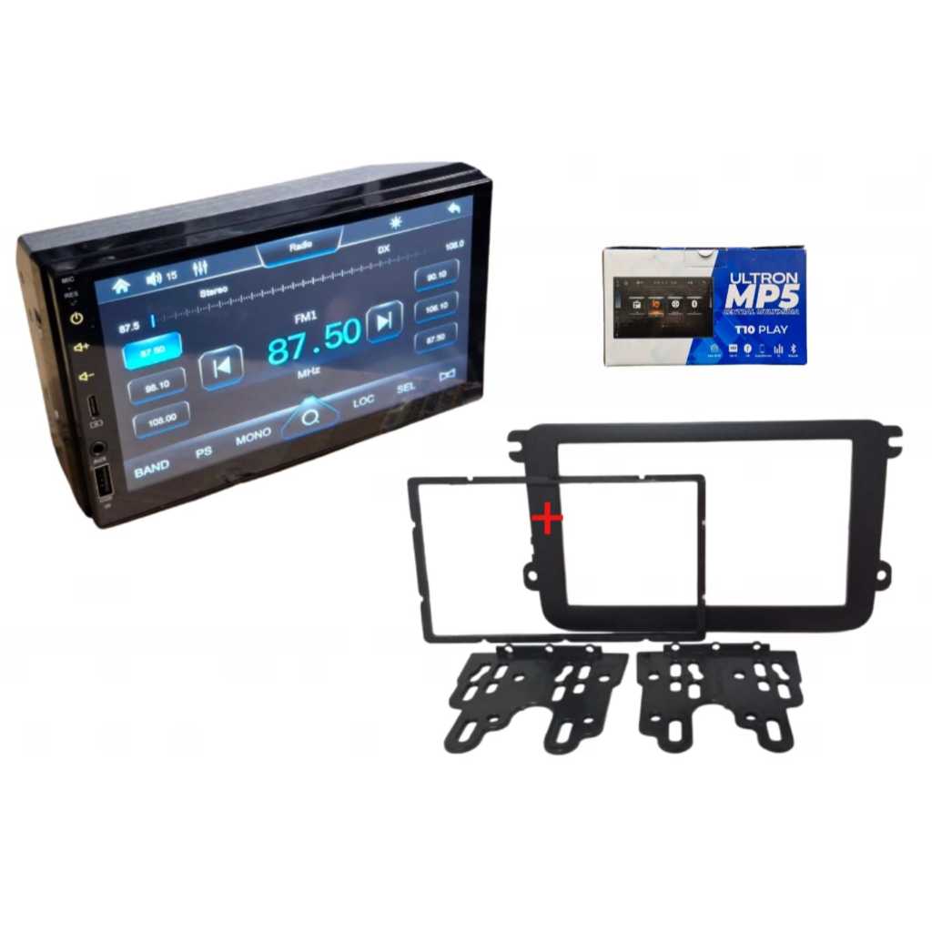 Multimídia 7 pol  + Moldura painel Gol Voyage saveiro g7  Cor Preto