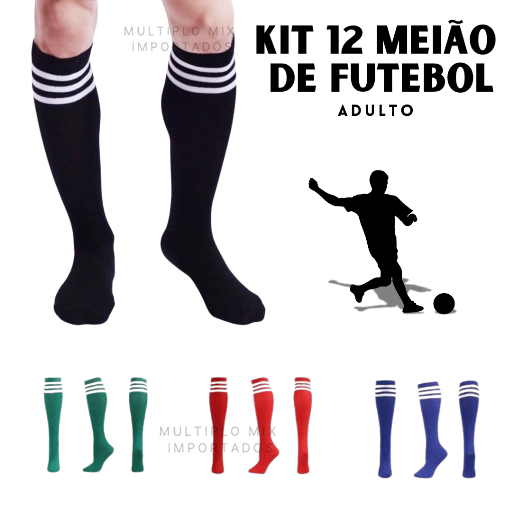 Kit 12 Pares de Meião de Futebol Adulto Cano longo Esportivo Goleiro Sport