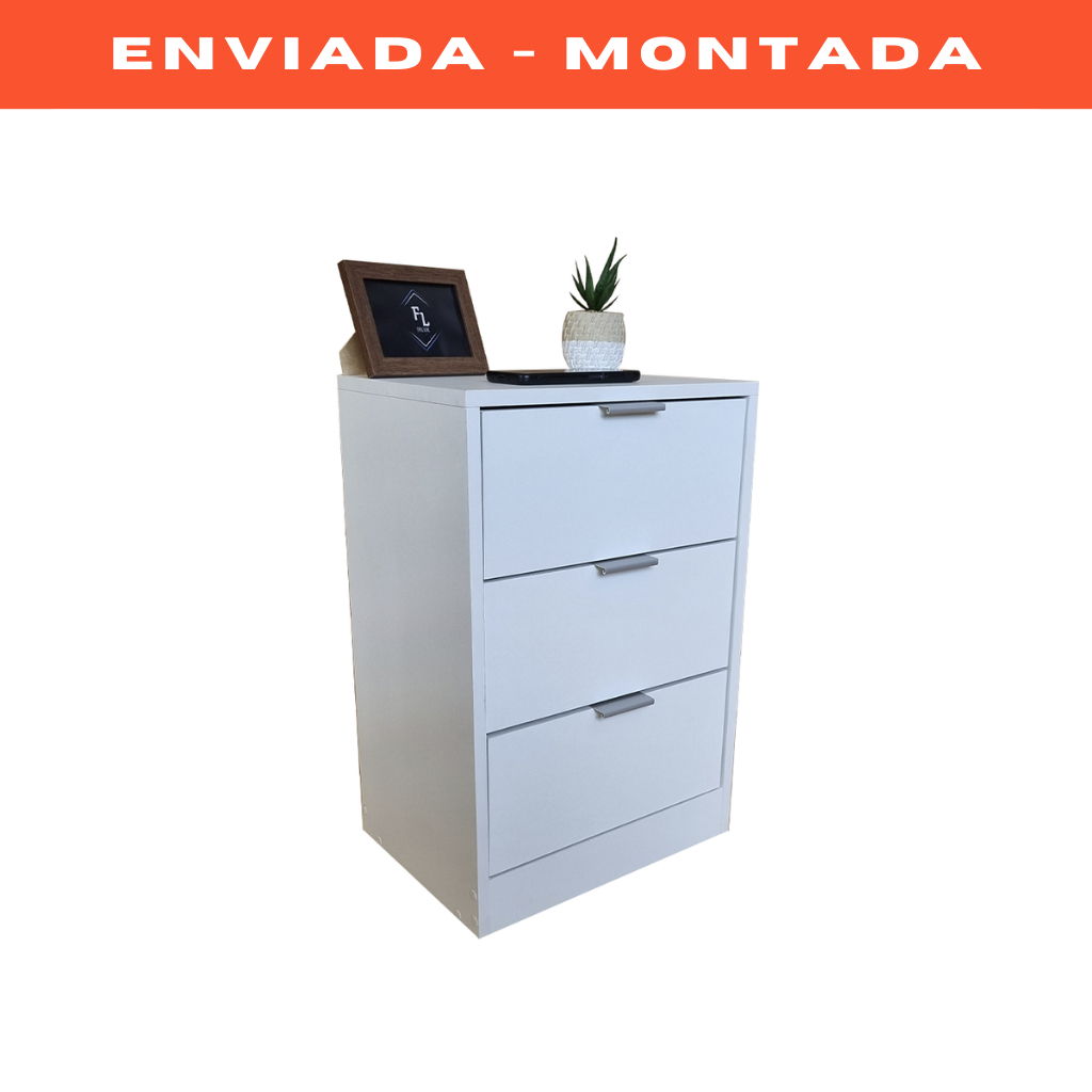 Mesa de Cabeceira Branca 40cm Mini Cômoda 3 Gavetas Criado Para Quarto Gaveteiro Escritório