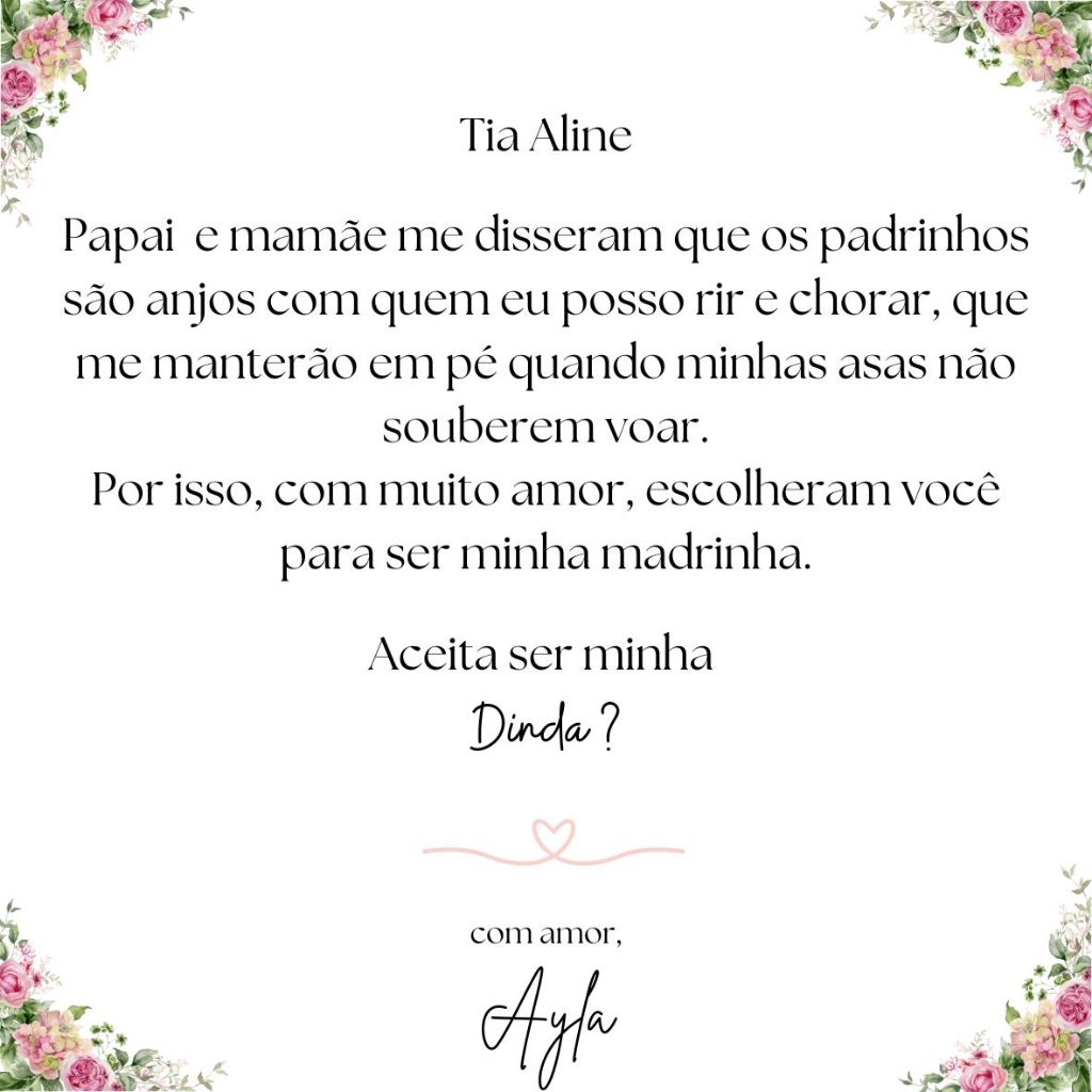 Convite para Caixa de Pedido para Padrinhos de Batismo 12x12 OU 14X14