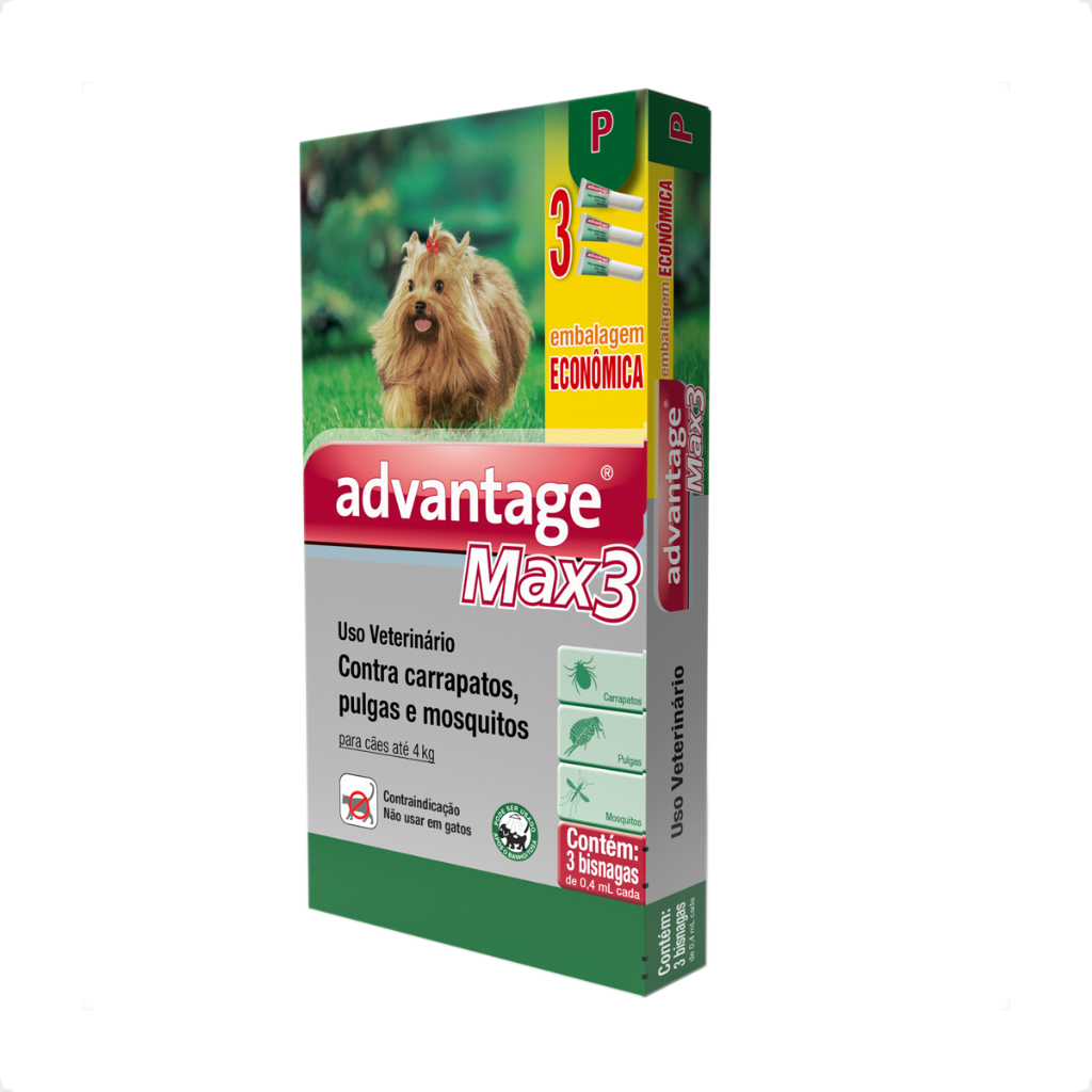 Advantage MAX3 0,4 mL Elanco para Cães Até 4 Kg - 3 Bisnagas em Oferta na Shopee