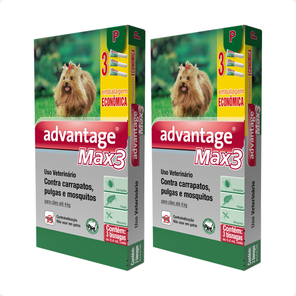 Kit 2 Antipulgas e Carrapatos Elanco Advantage MAX3 0,4 mL para Cães Até 4 Kg - 3 Bisnagas em Oferta na Shopee