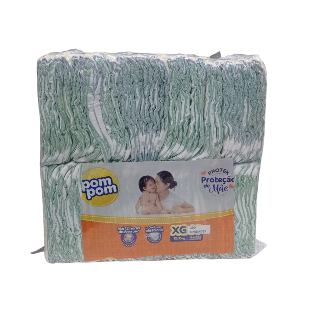 Pacotão com 100  Fraldas Pom Pom Protek Proteção de mãe M(4- 9kg) G(8-13kg) XG(12-15kg) XXG(14-18kg) em Oferta na Shopee