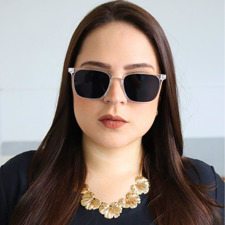 Óculos de Sol Madrid Cristal e Preto Quadrado Premium Clássico uv400 Feminino Masculino