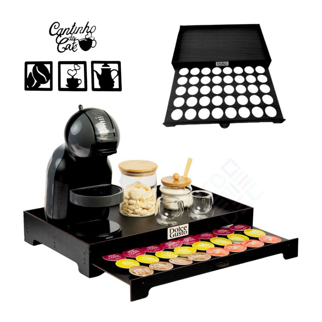 Bandeja Porta 40 Capsulas Preta Gaveta decorativo dolce gusto mdf organizador apoio chá cafeteira