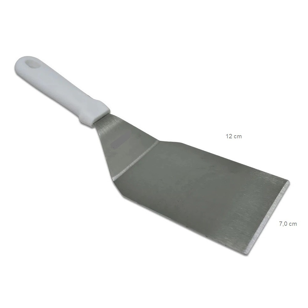 Espatula Curva Grande Aço Inox Para Chapa Churrasco Bife Hamburguers Profissional Cabo Plastico 10x30cm