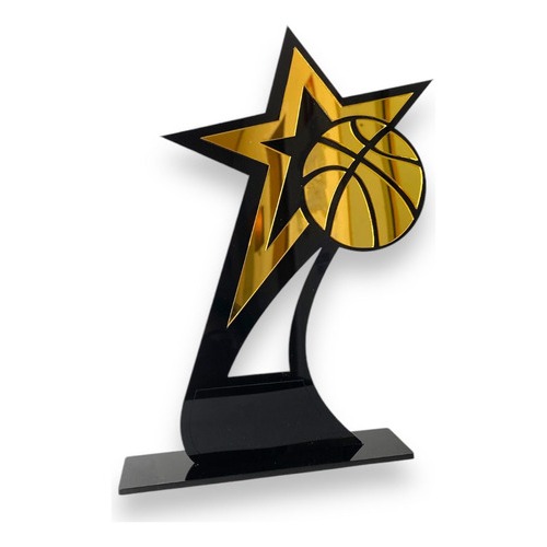 Troféu Basquete Acrílico Preto E Dourado 14x22 C/base Preta