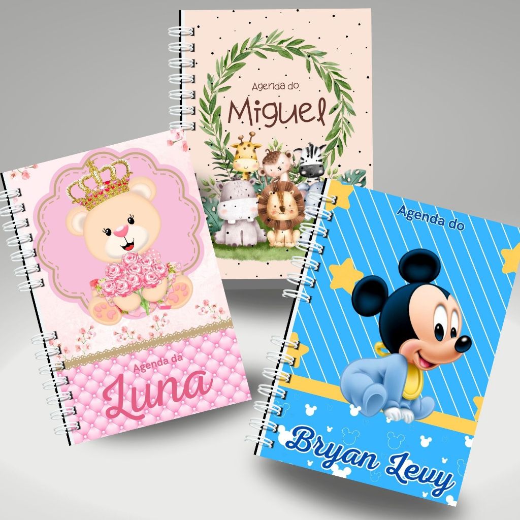 Caderno Agenda de Creche - Berçário Personalizada para Meninas e Meninos com Capa Dura 120 Folhas
