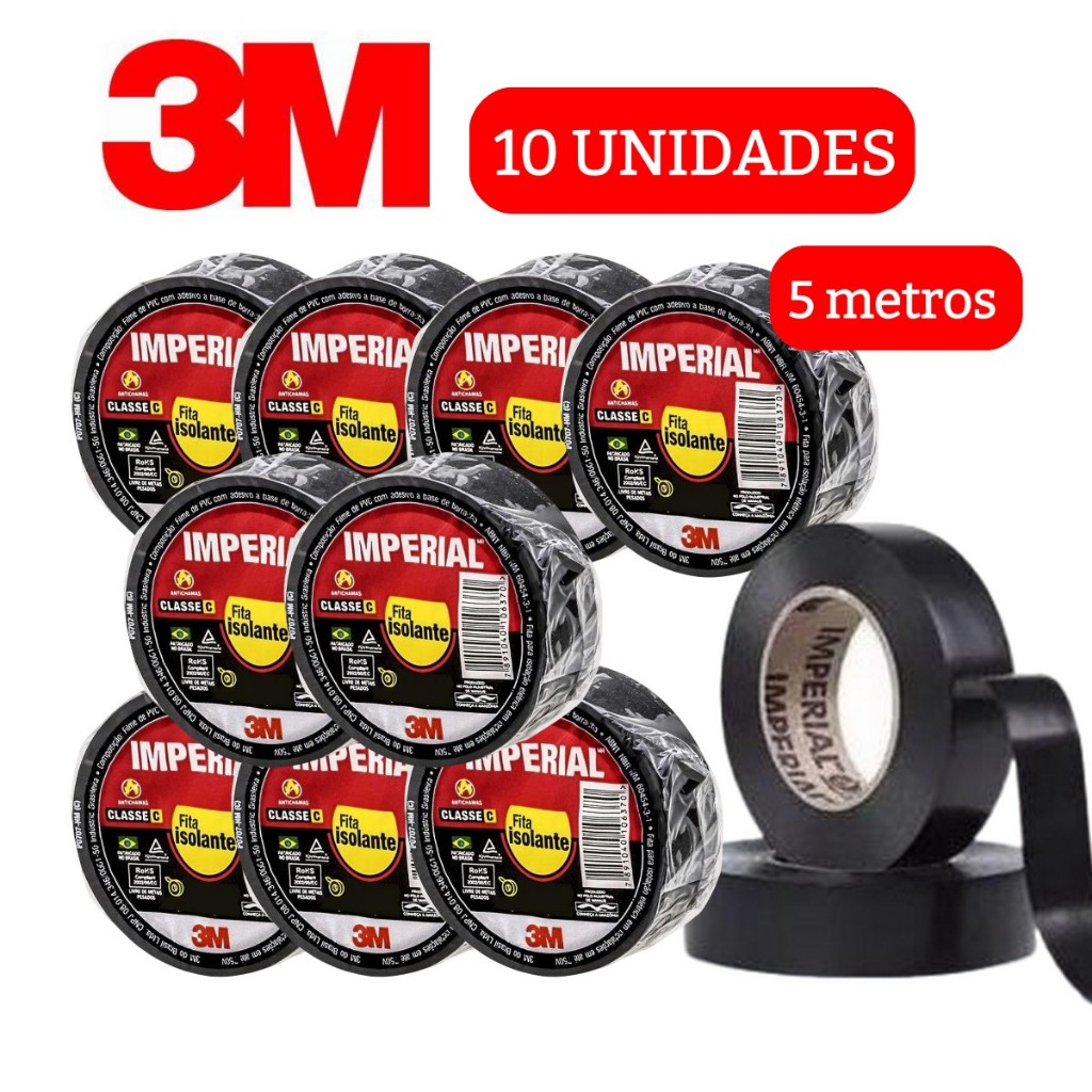Kit 10 Fita Isolante 5mts 0,13mmx18mm Imperial 3M em Oferta na Shopee
