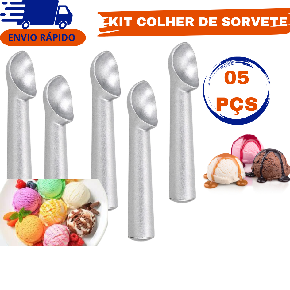 KIT COLHER PEGADOR DE SORVETE AÇAI SOBREMESA 05 PÇS SORVETEIRA ALTA QUALIDADE RESISTENTE