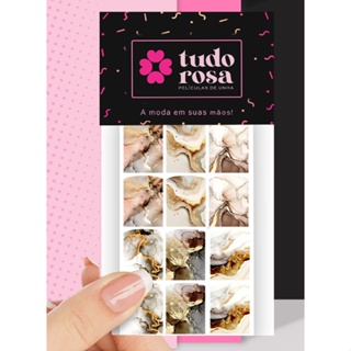 12 peliculas de unha MISTA 28 marmorizada dourado nude em Oferta na Shopee