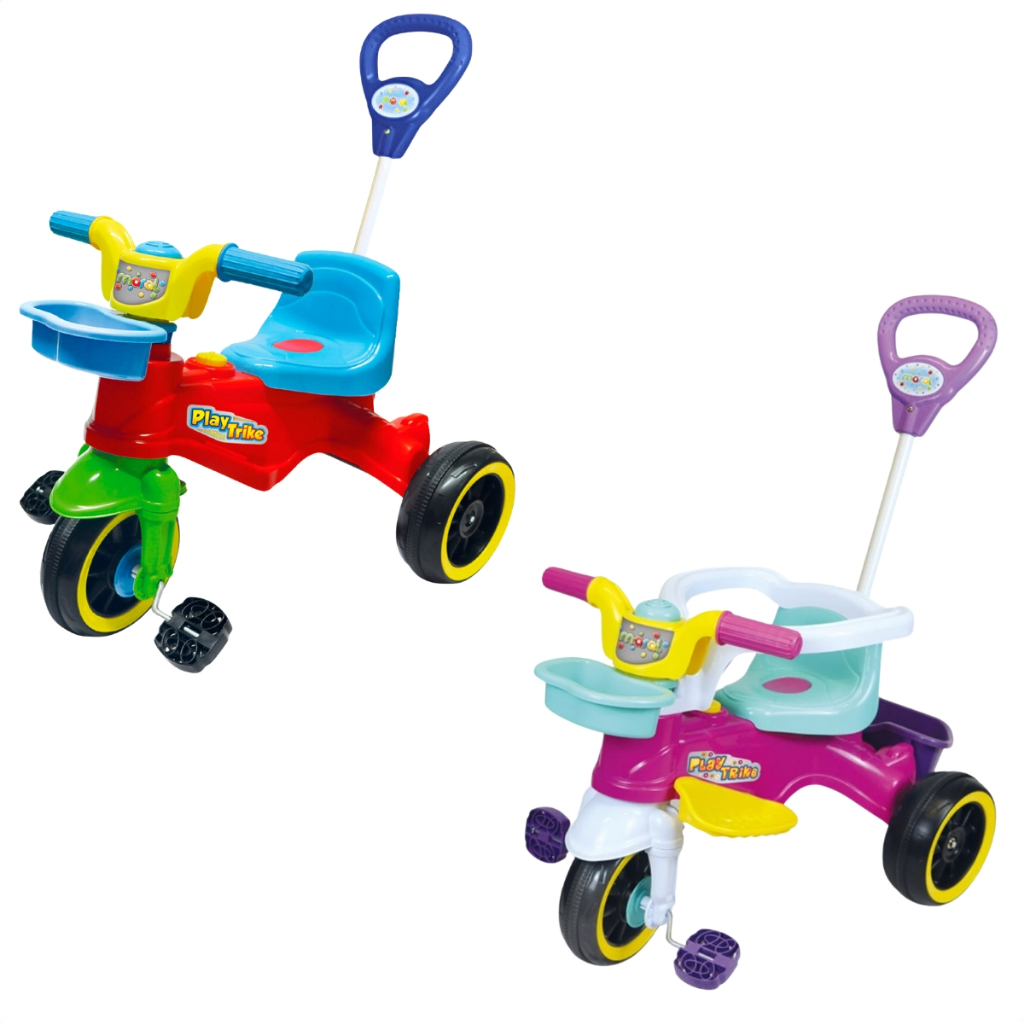 Triciclo Infantil Bebê Play Trike Motoca Menino e Menina Criança Com Empurrador E Aro