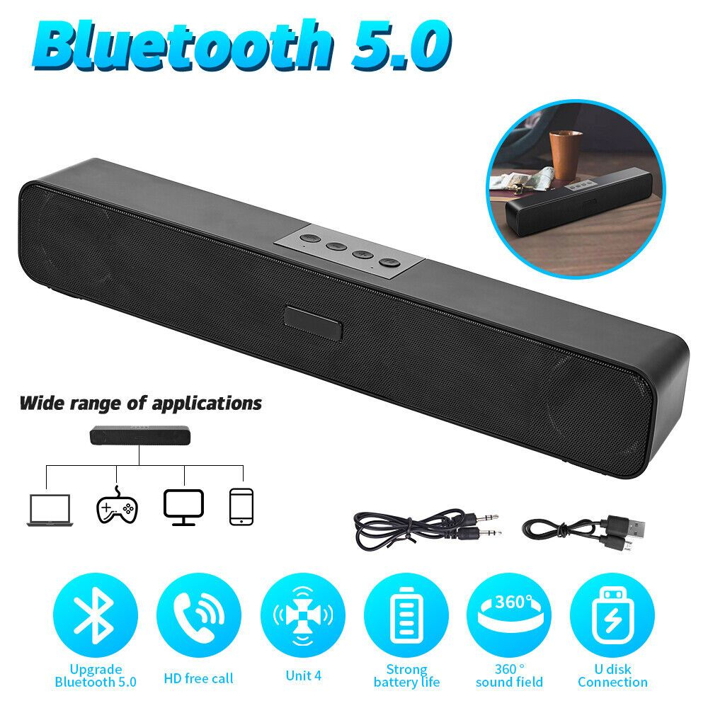 Imagem Soundbar Caixa de Som Sem Fio Bluetooth 5.0 Recarregável Computador Tv Televisão Potênte 10W
