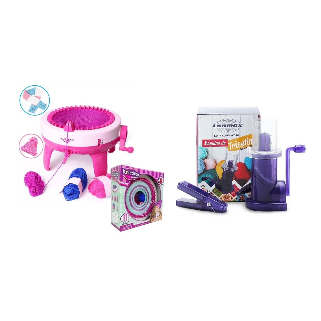 Máquina Tricotin Tear Manivela I-cord - Compacta + Maquina Tricô Manual 40 Agulhas + 3 Linha Lanmax