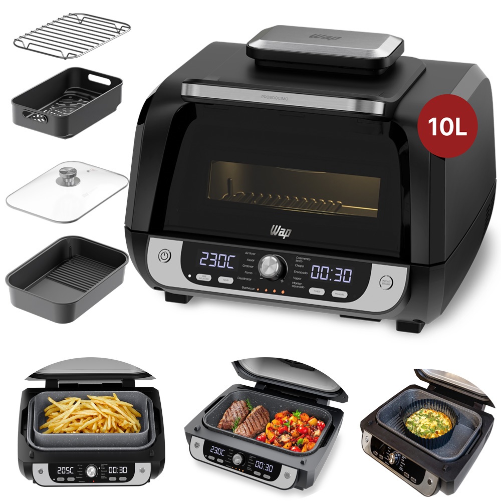 Fritadeira Elétrica Sem Óleo Churrasqueira Air Fryer 10l 1700w Wap Airfry Barbecue Digital 12 Em 1 - Home Appliances