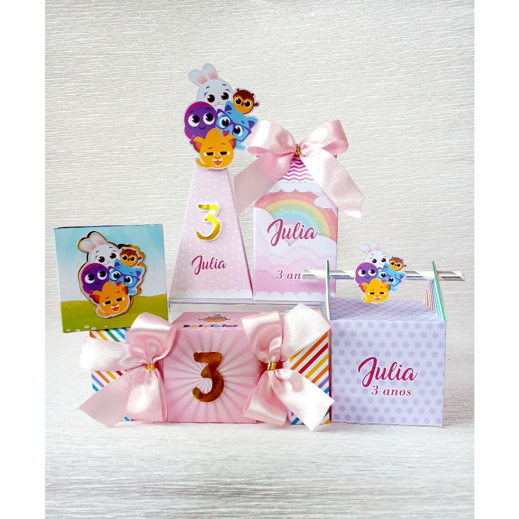 Kit Personalizado Bolofofos Rosa / Lembrancinhas Caixinhas para Festa Infantil / Aniversário
