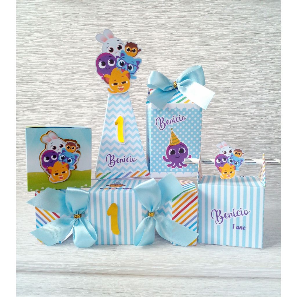 Kit Personalizado Bolofofos Azul / Lembrancinhas / Caixinhas para Festa / Decoração Bolofofos / Aniversário azul