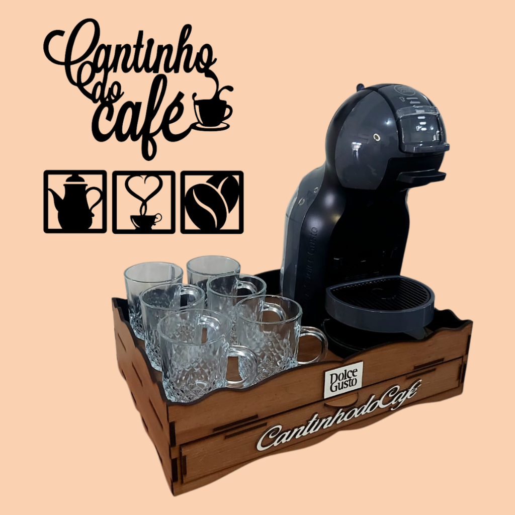 Bandeja Cômoda Grande Porta Máquina Cafeiteira E Porta Capsulas Café Dolce Gusto E Três Corações Com Gaveta Organizador