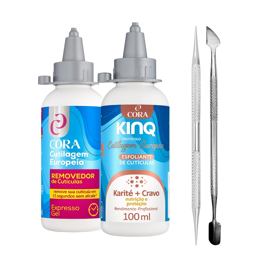 Kit Removedor De Cutícula Expresso Gel + Esfoliante De Cutícula + Espátula & Palito Duplo Cora
