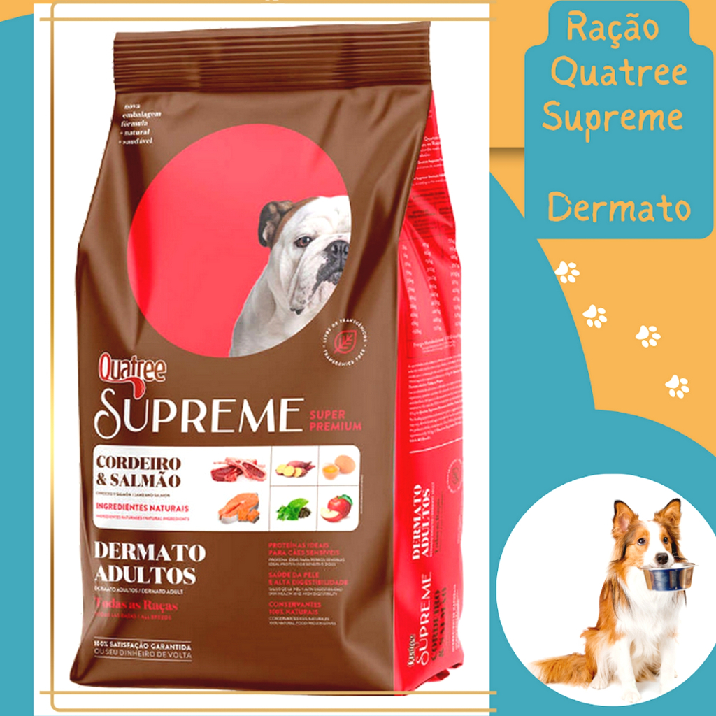 Saco de Ração Quatree Supreme Dermato para cães pele sensível 3kls e 15kls