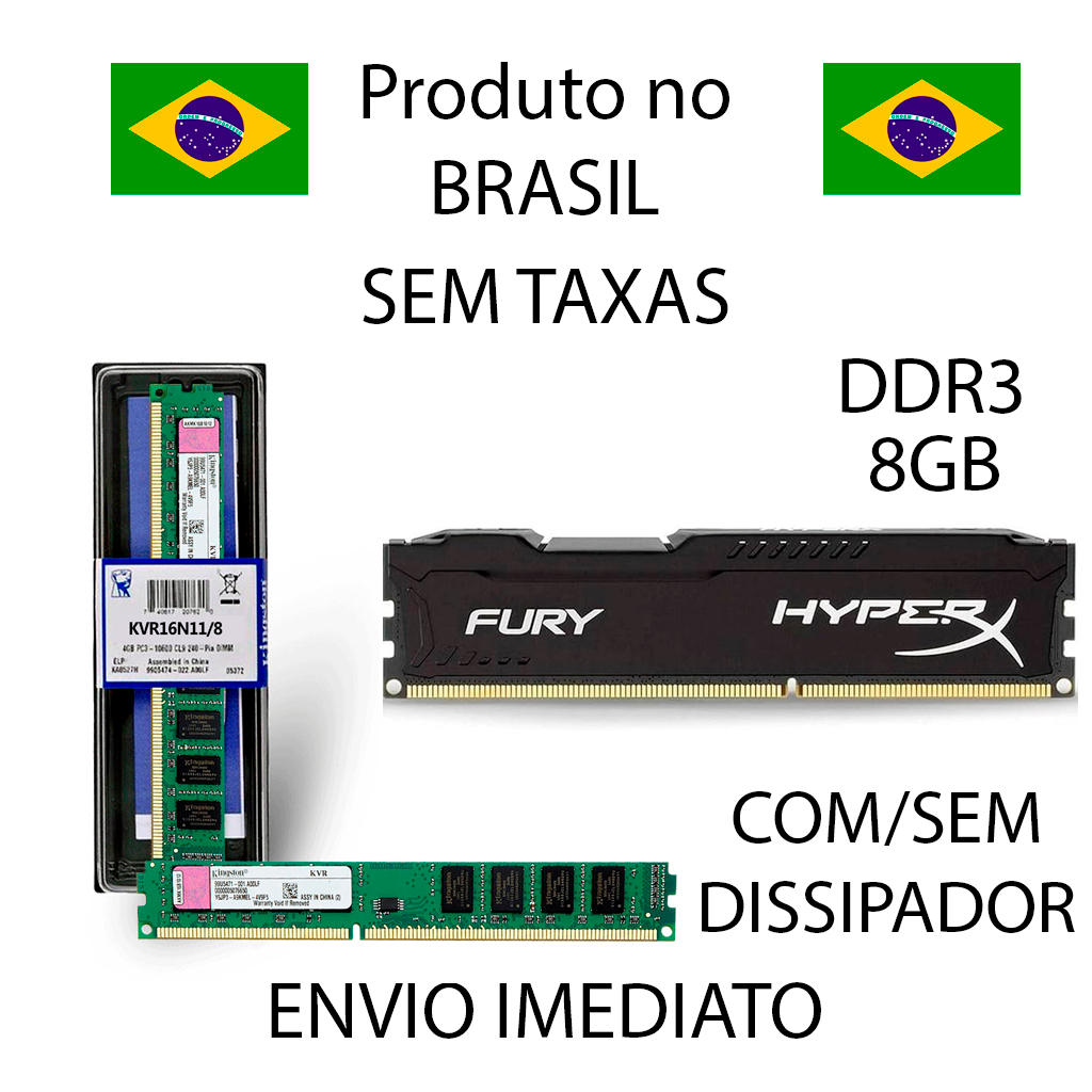 Memória Kingston PC DDR3L 8GB COM/SEM DISSIPADOR, 1600MHz,- No Brasil, Sem TAXAS