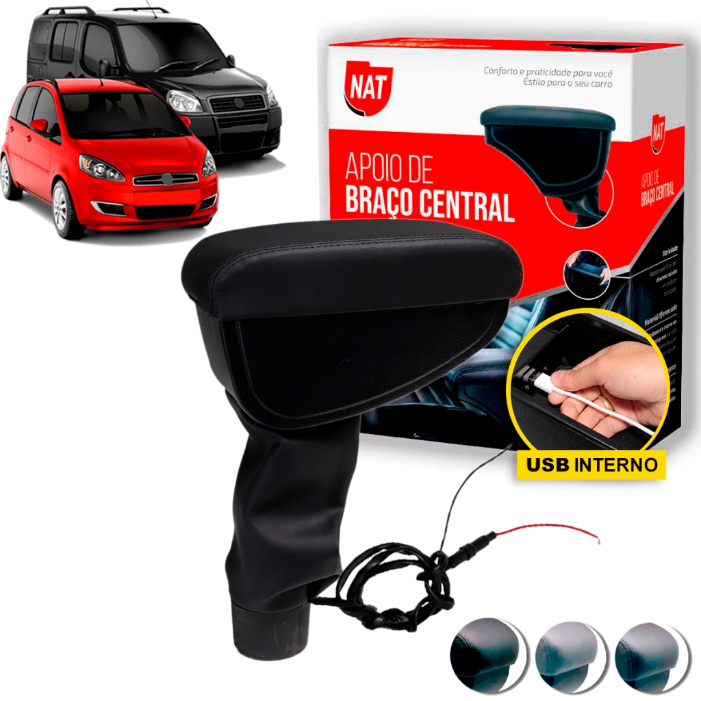 Apoio De Braço Encosto Doblo 2002 Até 2021 Idea 2006 Até 2016 C/ USB em Oferta na Shopee