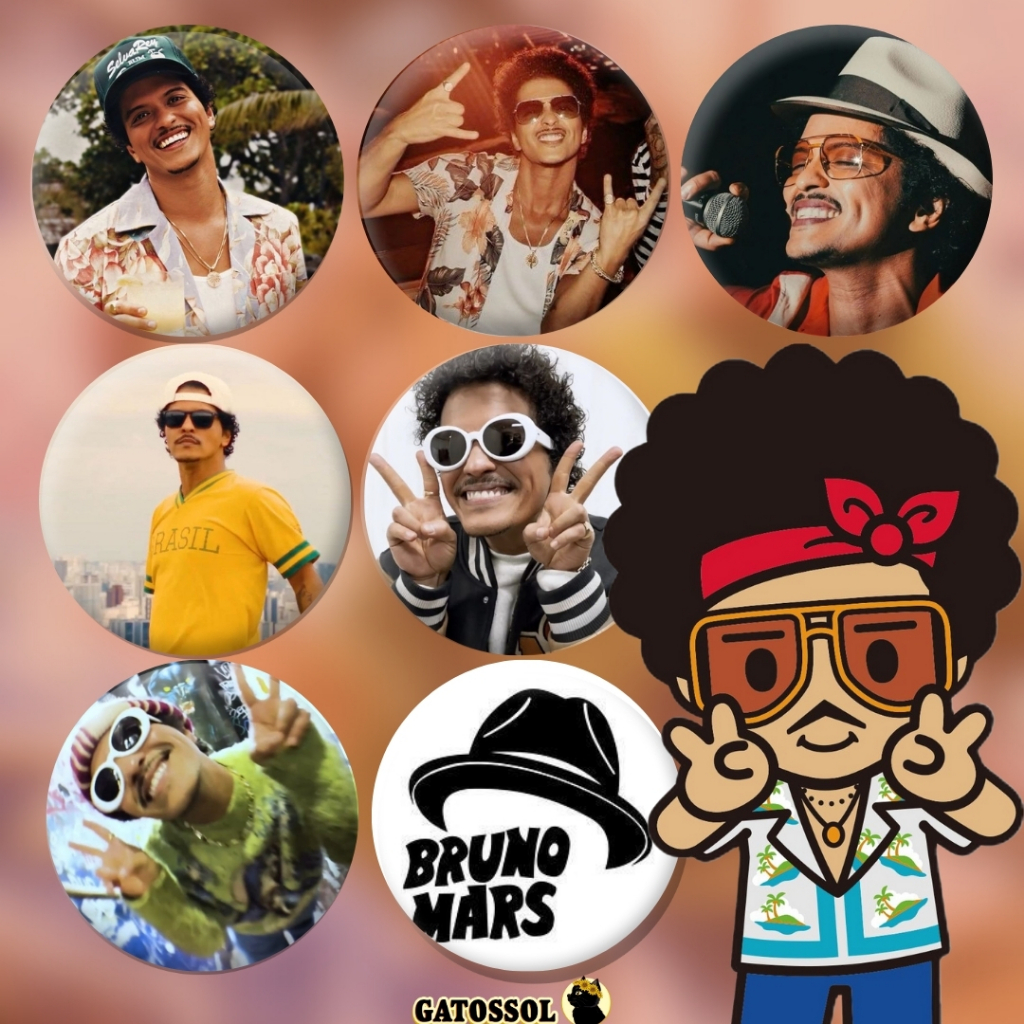Bottons Bruninho - Bruno Mars -  4,5 cm POP - Bottom/botton - Boton  - Broche alfinete - Boton - Button - Pin - Botum