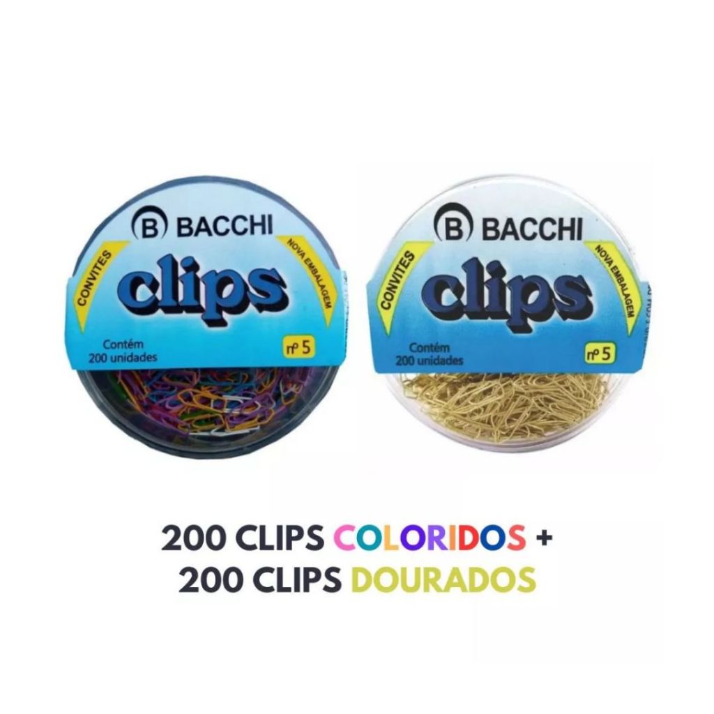 Clips Metálico Mini Dourado e Colorido 200 Unidades Tamanho 5 - Bacchi em Oferta na Shopee