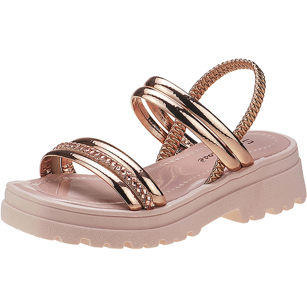Sandália Stilo Rosê Feminina Tratorada Flatform Tiras Strass-8244 em Oferta na Shopee