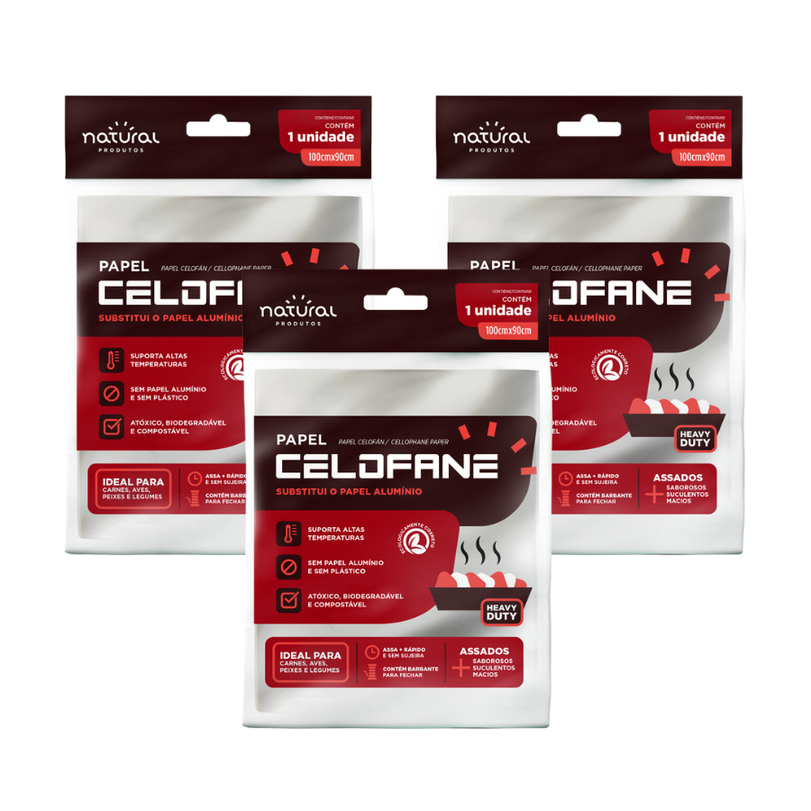 3 Papel Celofane Assa Fácil Carnes, Aves, Peixes, Legumes Natural Produtos - 100cm X 90cm