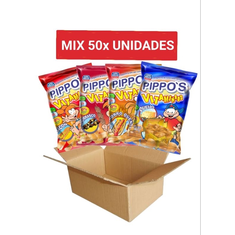 KIT com 50 salgadinhos Pippo's Vitaminado 30g da São Braz.