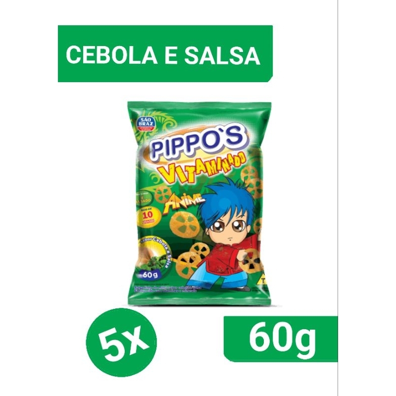 KIT com 5 ou 10 unidades de salgadinhos Pippo's Vitaminado Cebola e Salsa 60g da São Braz. em Oferta na Shopee