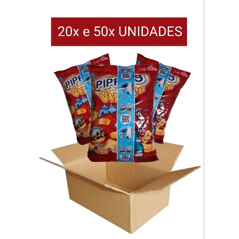KIT com 20 e 50 salgadinhos Pippo's Vitaminado Churrasco Anime 60g da São Braz.