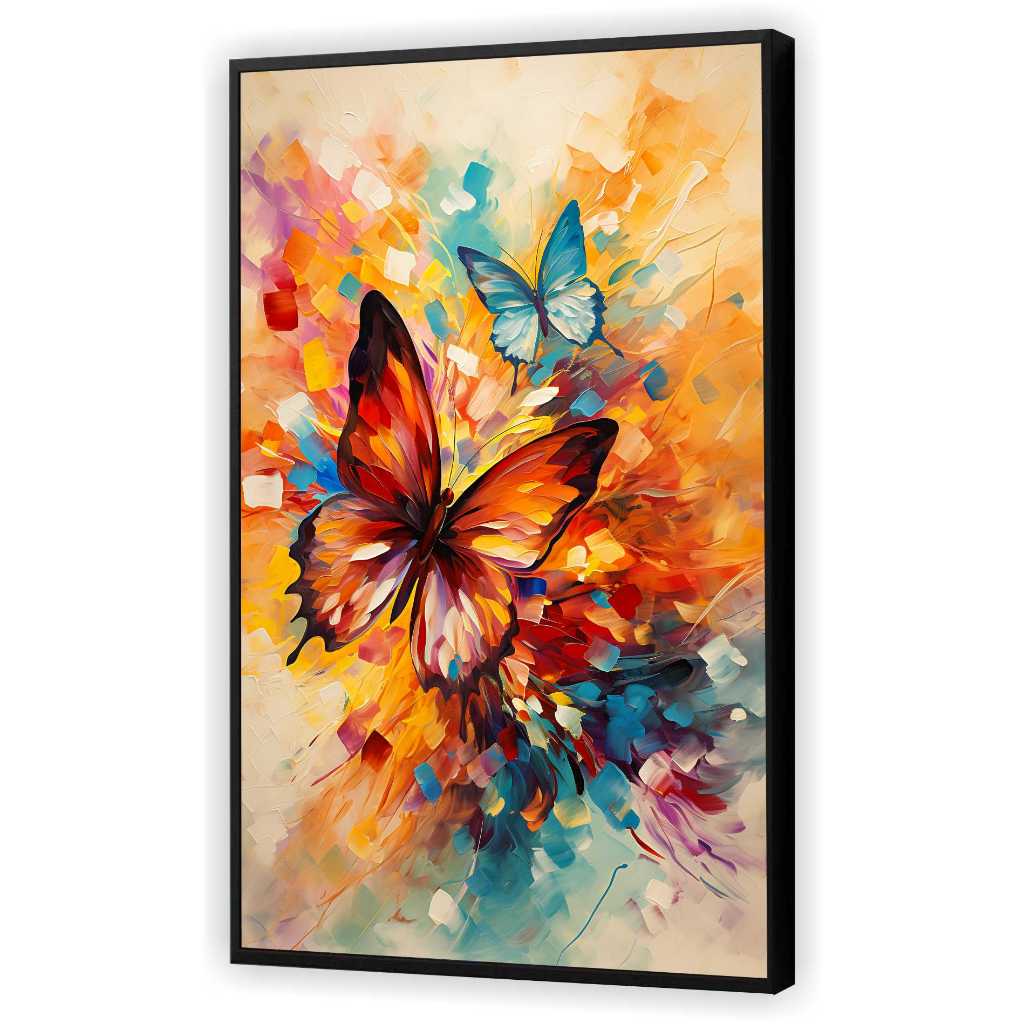 Quadro Luxo Decorativo Borboletas Abstrato Colorido Para Salas Quartos Tela Canvas Filete