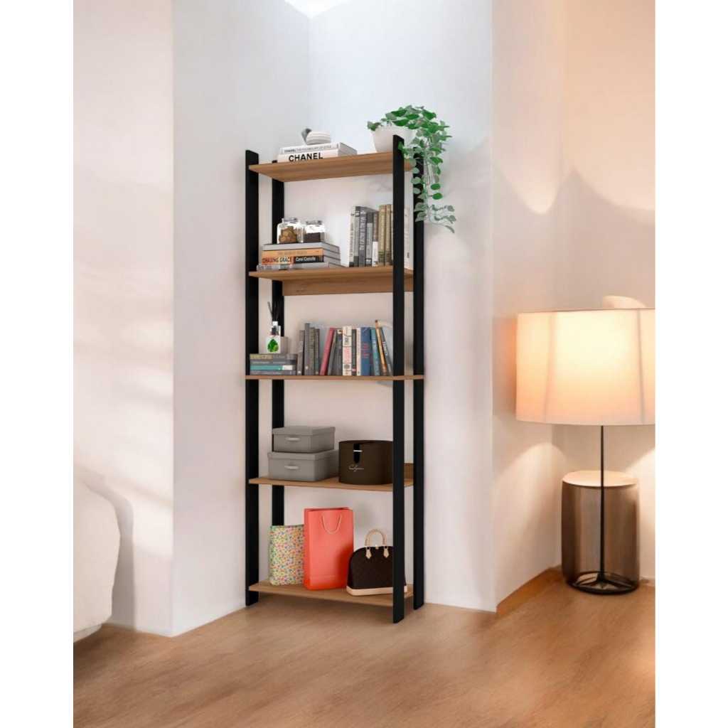 Estante Organizador Livreiro Estilo Industrial Madeira MDP Prateleira p/ Livros Quarto Sal...