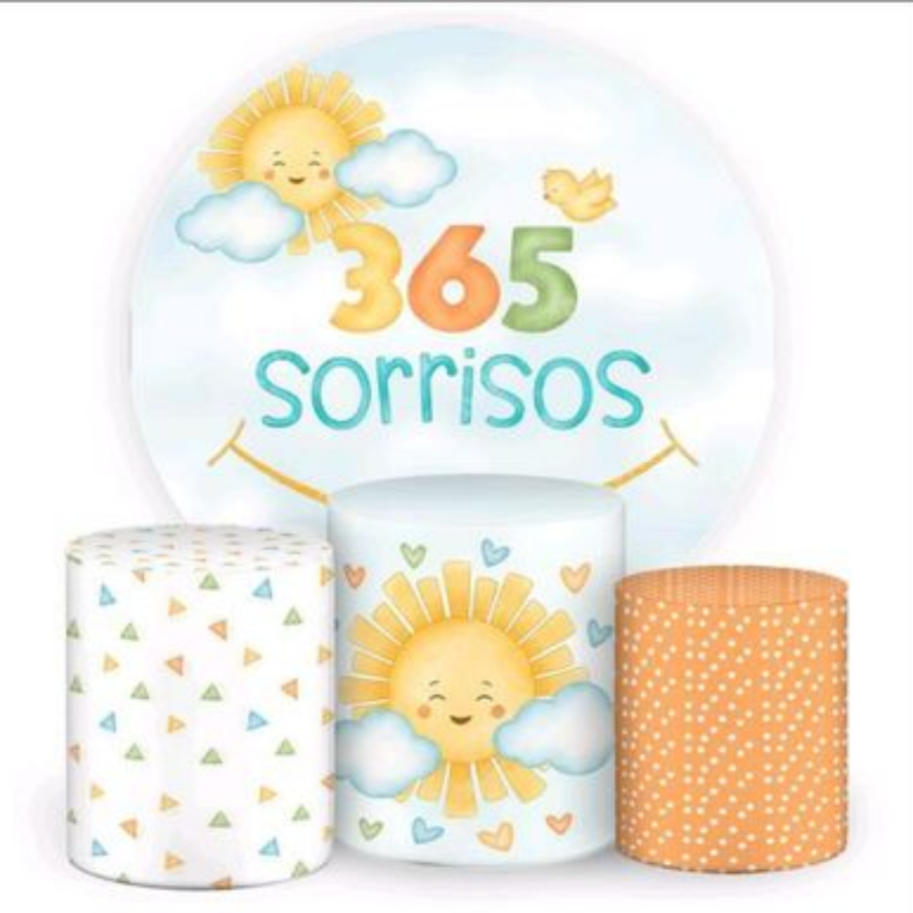 Kit Decorativo 365 Sorrisos Capa Painel Redondo + Capas Cilindros Veste Fácil/Fazemos qualquer tema em Oferta na Shopee