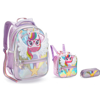 kit mochila de costa lancheira estojo unicornio top 2025 tamanho Grande escolar menina